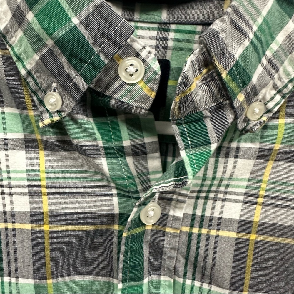J Crew Flex Washed Classic Button Down Long Sleeve Green Plaid Pocket Shirt XL - Picture 5 of 5